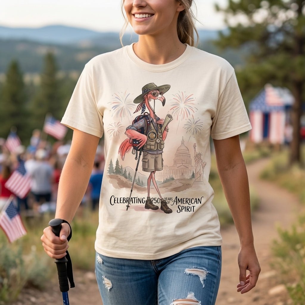 America 250 Years of American Spirit Hiking Flamingo Shirt - FlamingoAholic