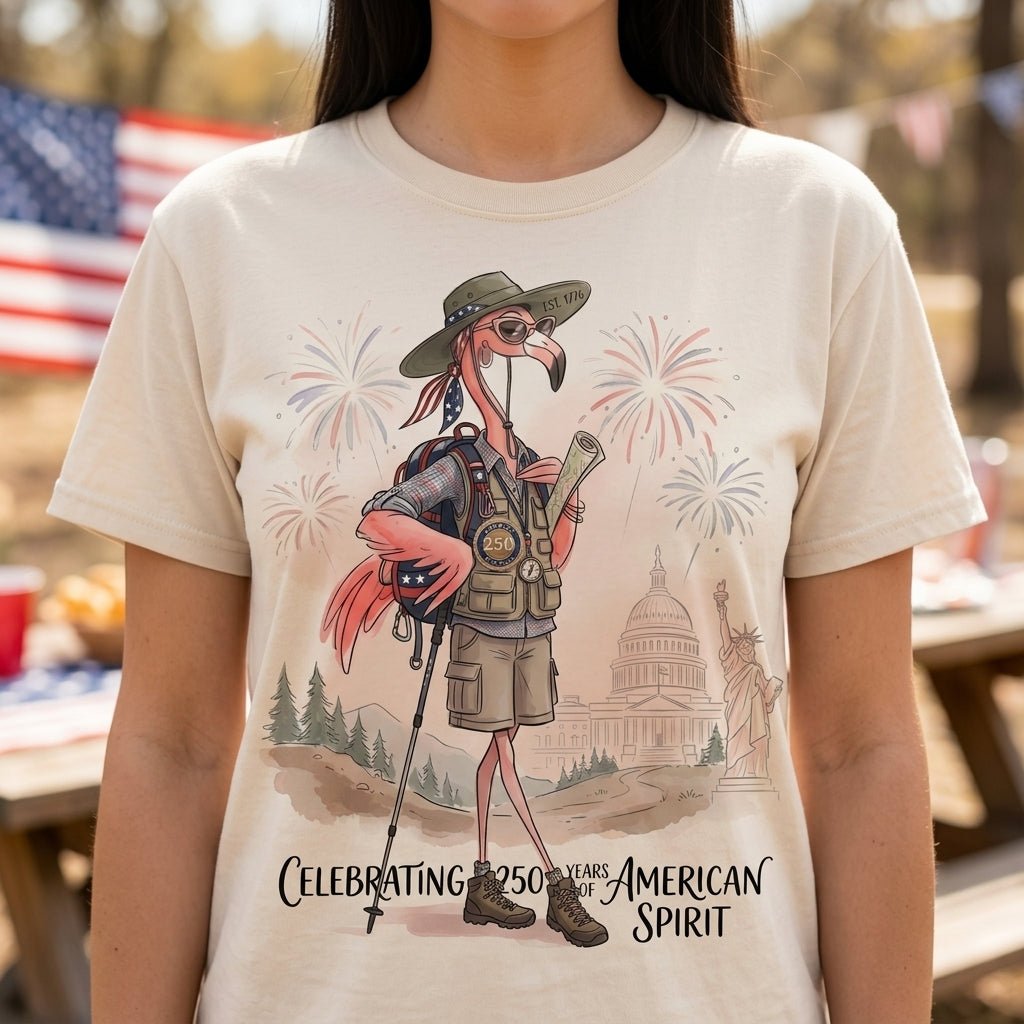 America 250 Years of American Spirit Hiking Flamingo Shirt - FlamingoAholic