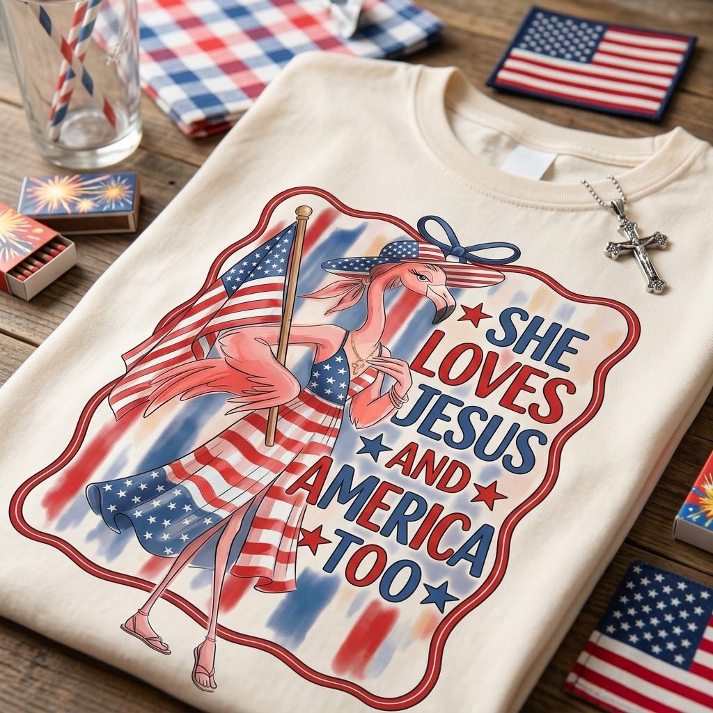 America 250 Years of American Spirit Jesus Faith Flamingo Shirt - FlamingoAholic
