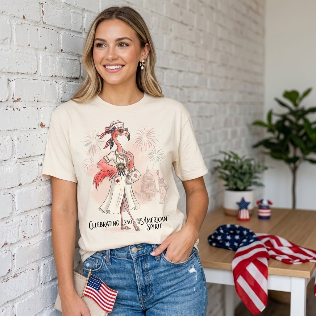 America 250 Years of American Spirit Nurse Flamingo Shirt - FlamingoAholic