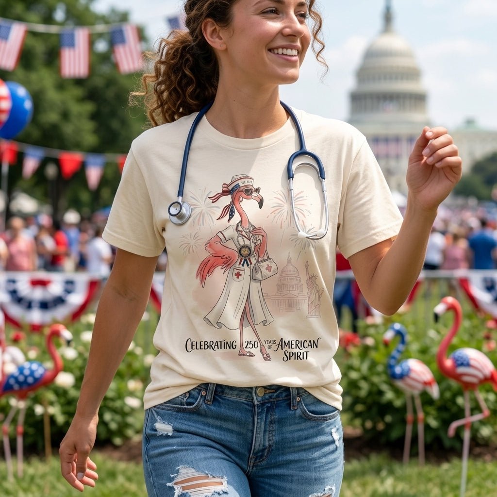America 250 Years of American Spirit Nurse Flamingo Shirt - FlamingoAholic