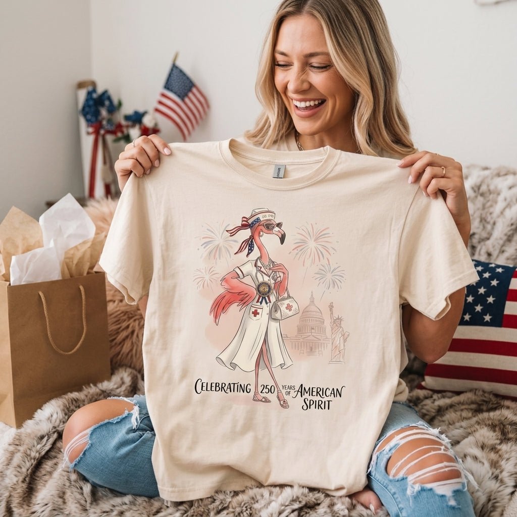 America 250 Years of American Spirit Nurse Flamingo Shirt - FlamingoAholic