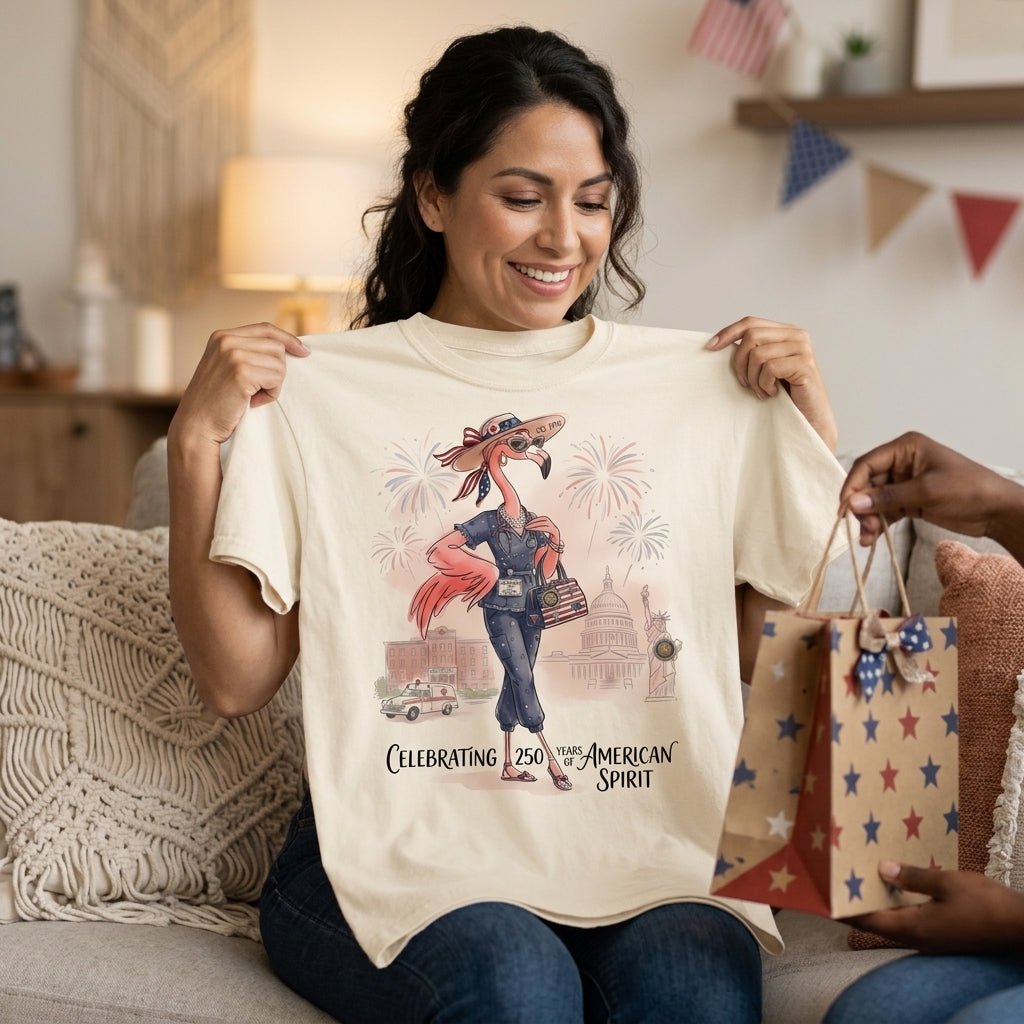 America 250 Years of American Spirit Nurse Scrubs Flamingo Shirt - FlamingoAholic