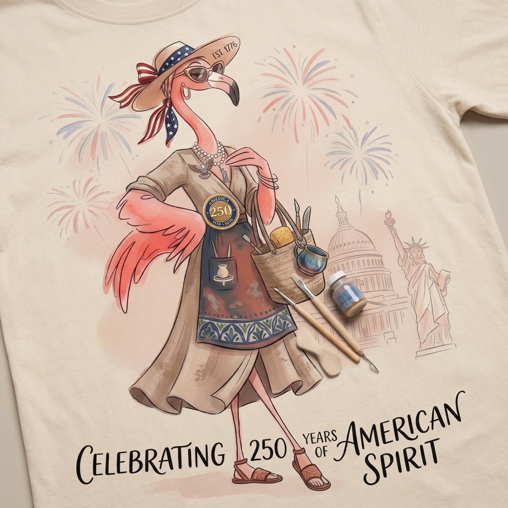 America 250 Years of American Spirit Pottery Flamingo Shirt - FlamingoAholic