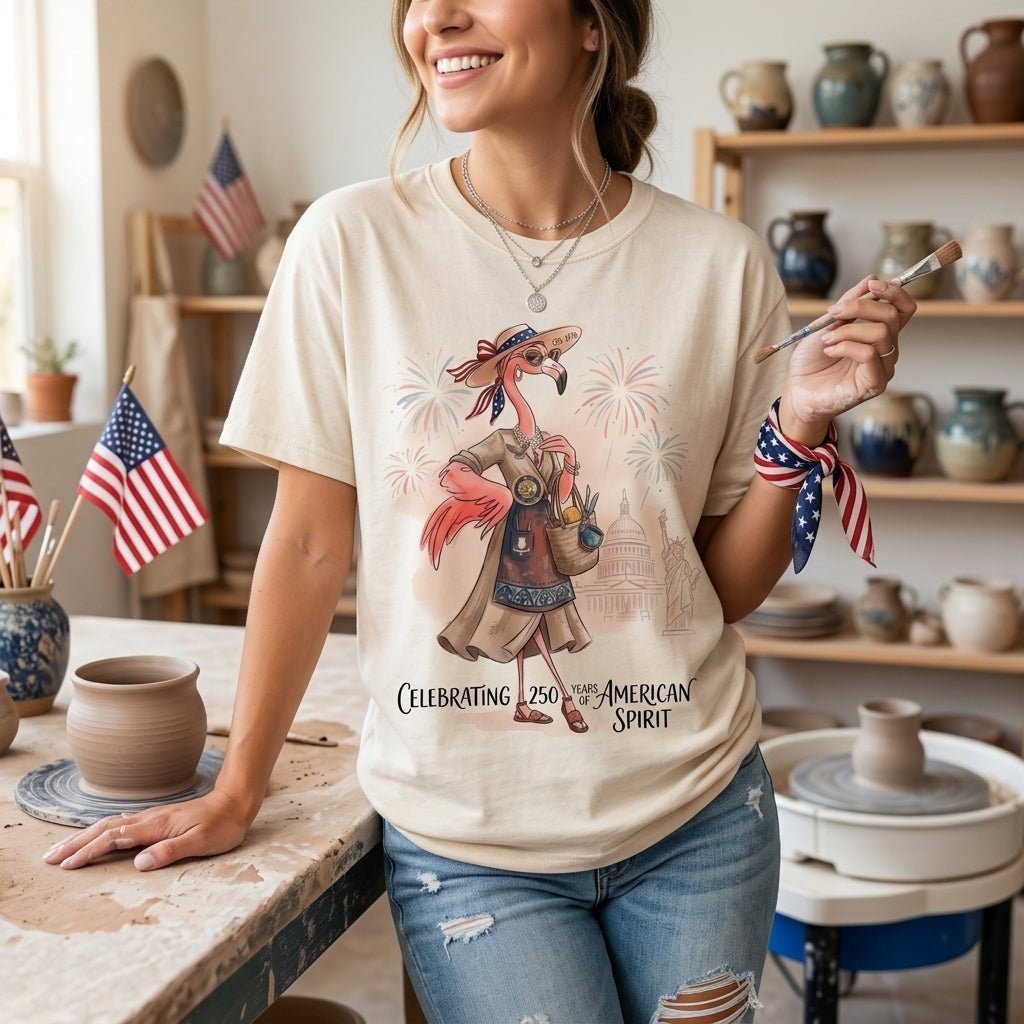America 250 Years of American Spirit Pottery Flamingo Shirt - FlamingoAholic
