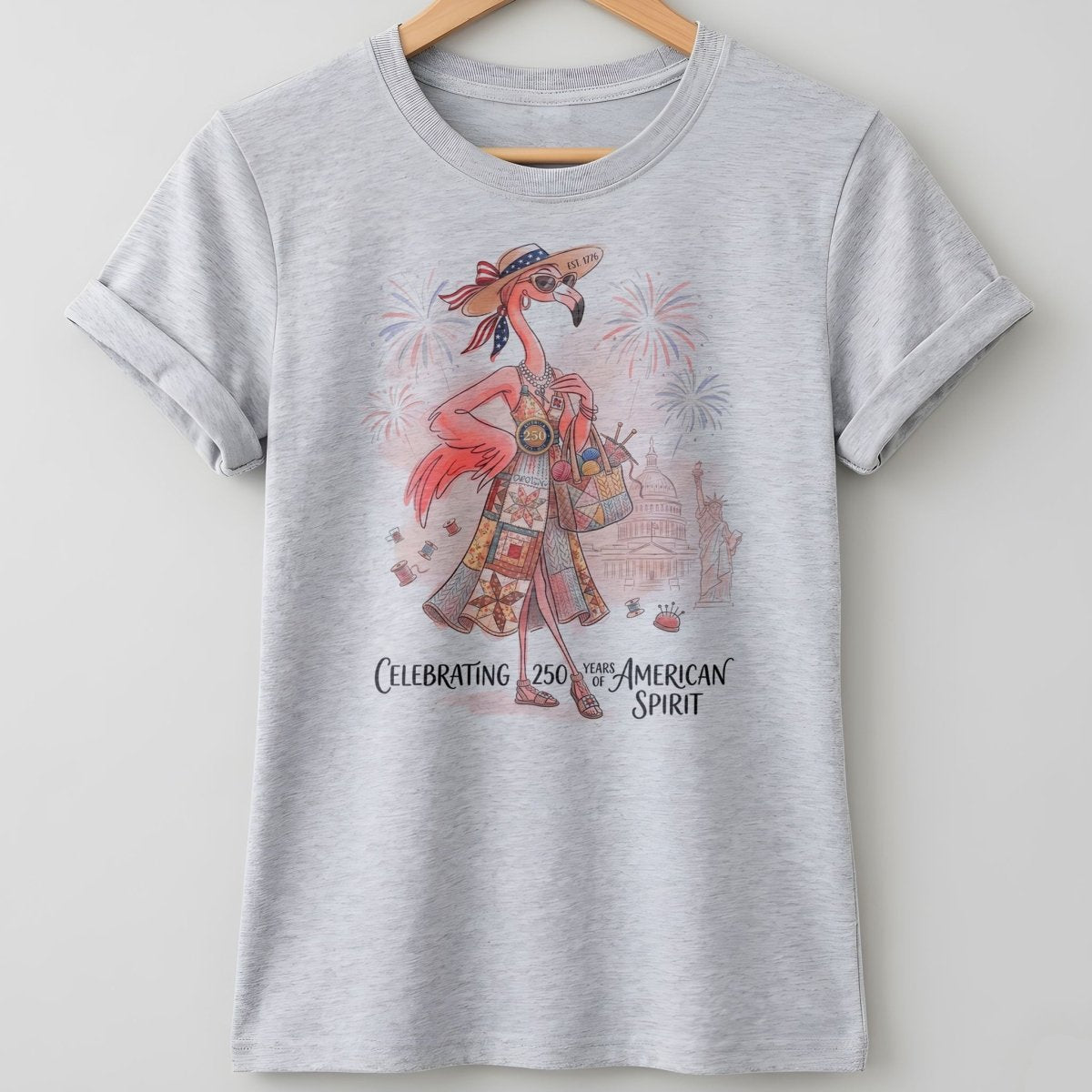 America 250 Years of American Spirit Quilting Knitting Flamingo Shirt - FlamingoAholic