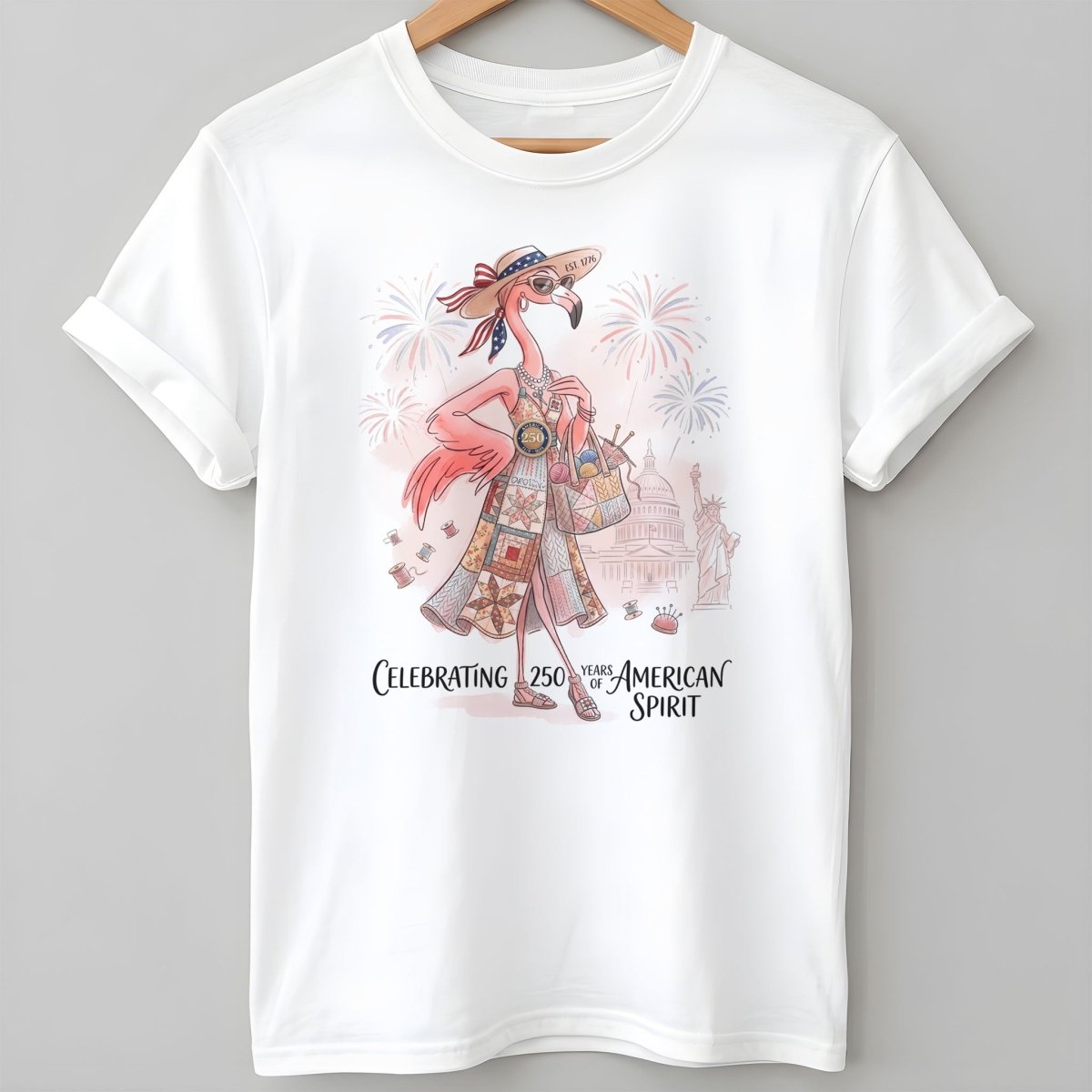 America 250 Years of American Spirit Quilting Knitting Flamingo Shirt - FlamingoAholic