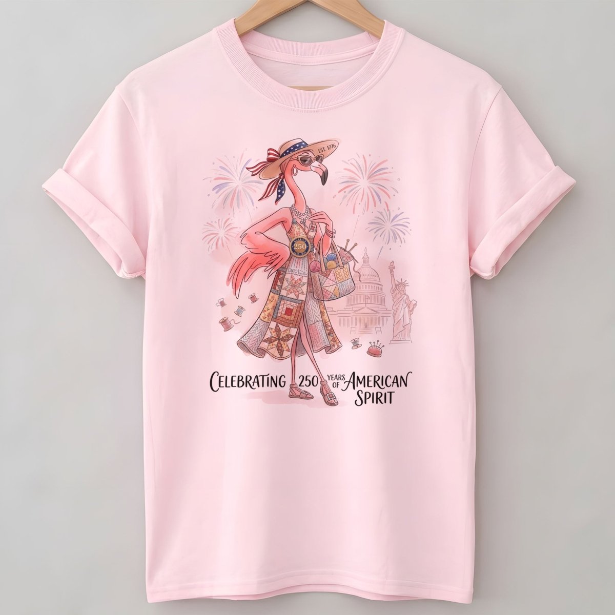 America 250 Years of American Spirit Quilting Knitting Flamingo Shirt - FlamingoAholic