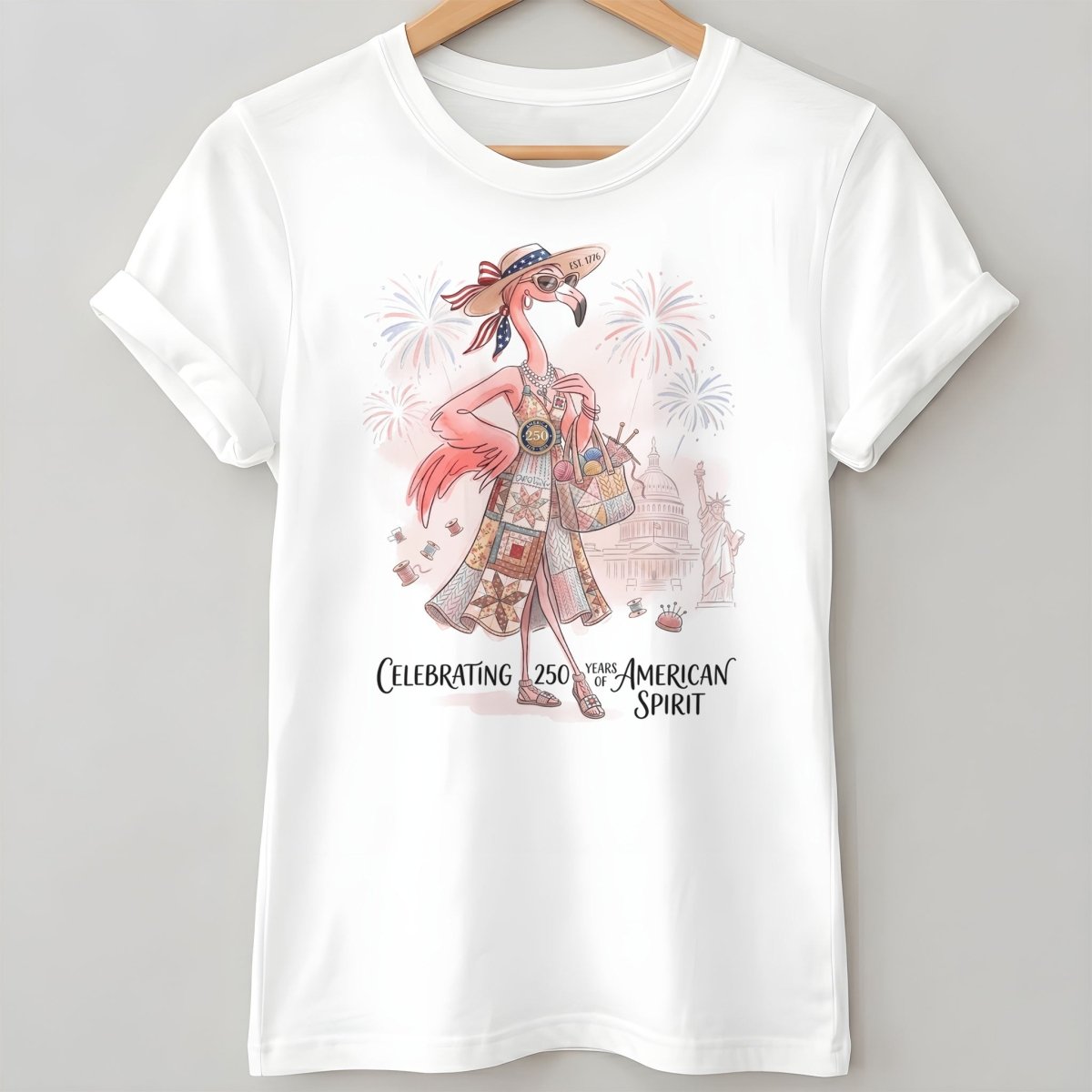 America 250 Years of American Spirit Quilting Knitting Flamingo Shirt - FlamingoAholic