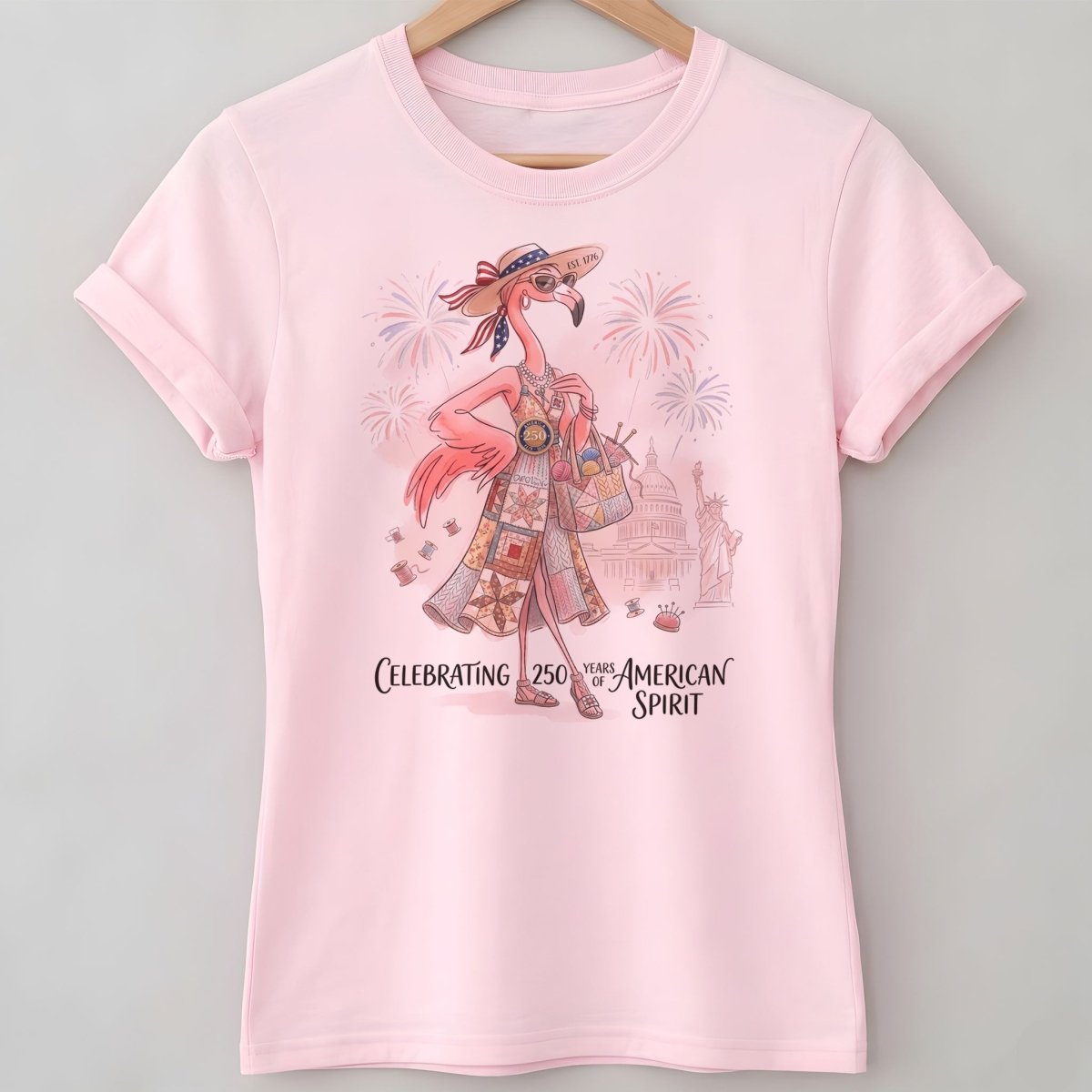 America 250 Years of American Spirit Quilting Knitting Flamingo Shirt - FlamingoAholic