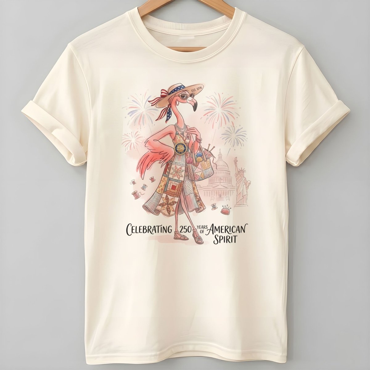 America 250 Years of American Spirit Quilting Knitting Flamingo Shirt - FlamingoAholic