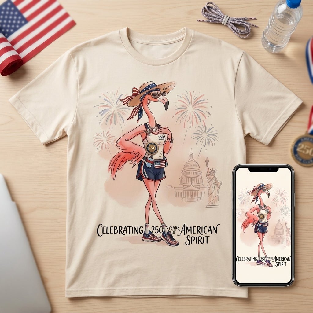 America 250 Years of American Spirit Running Flamingo Shirt - FlamingoAholic