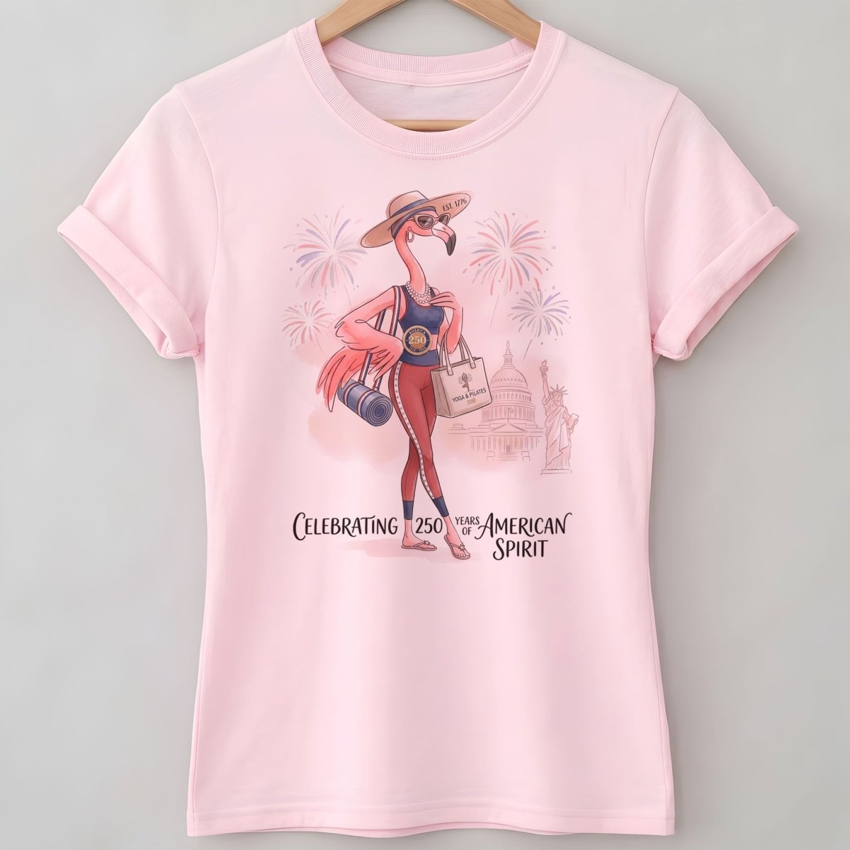 America 250 Years of American Spirit Yoga Pilates Flamingo Shirt - FlamingoAholic