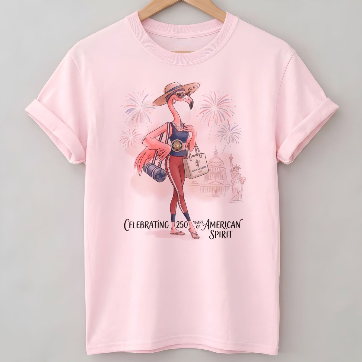 America 250 Years of American Spirit Yoga Pilates Flamingo Shirt - FlamingoAholic