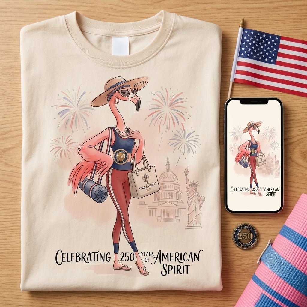 America 250 Years of American Spirit Yoga Pilates Flamingo Shirt - FlamingoAholic