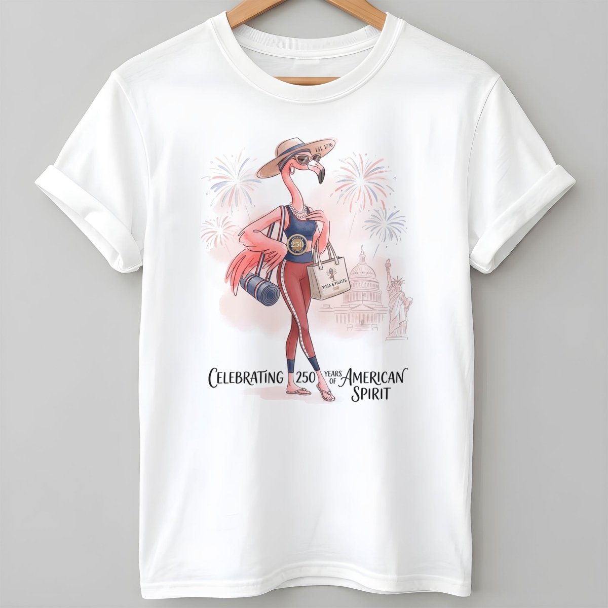 America 250 Years of American Spirit Yoga Pilates Flamingo Shirt - FlamingoAholic