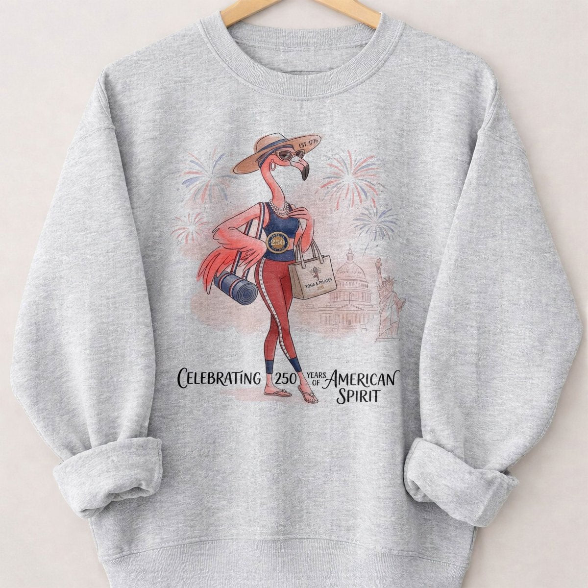 America 250 Years of American Spirit Yoga Pilates Flamingo Shirt - FlamingoAholic
