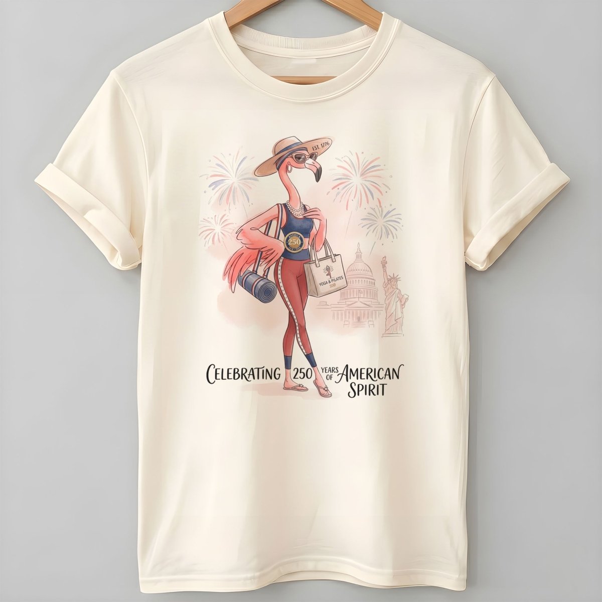 America 250 Years of American Spirit Yoga Pilates Flamingo Shirt - FlamingoAholic