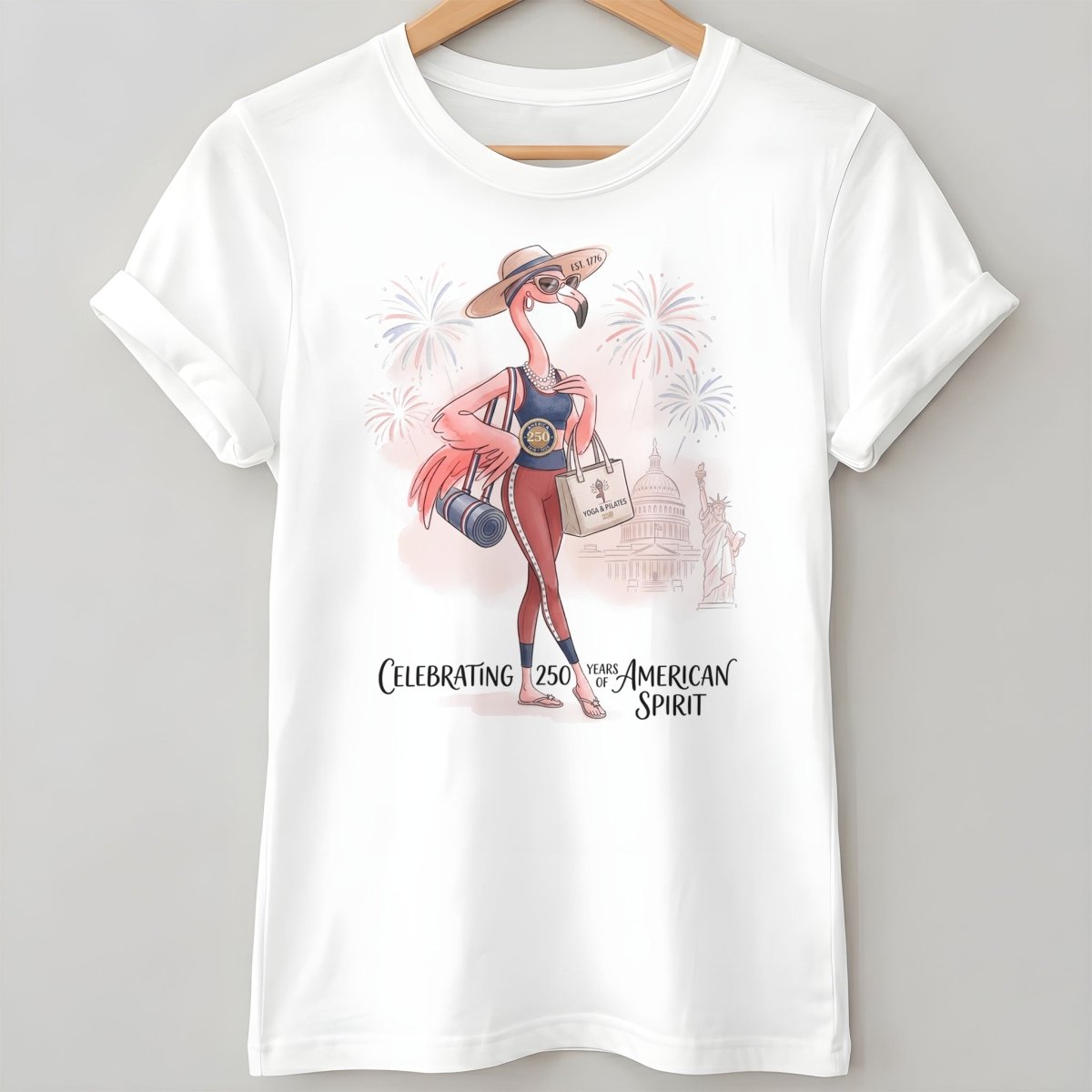 America 250 Years of American Spirit Yoga Pilates Flamingo Shirt - FlamingoAholic