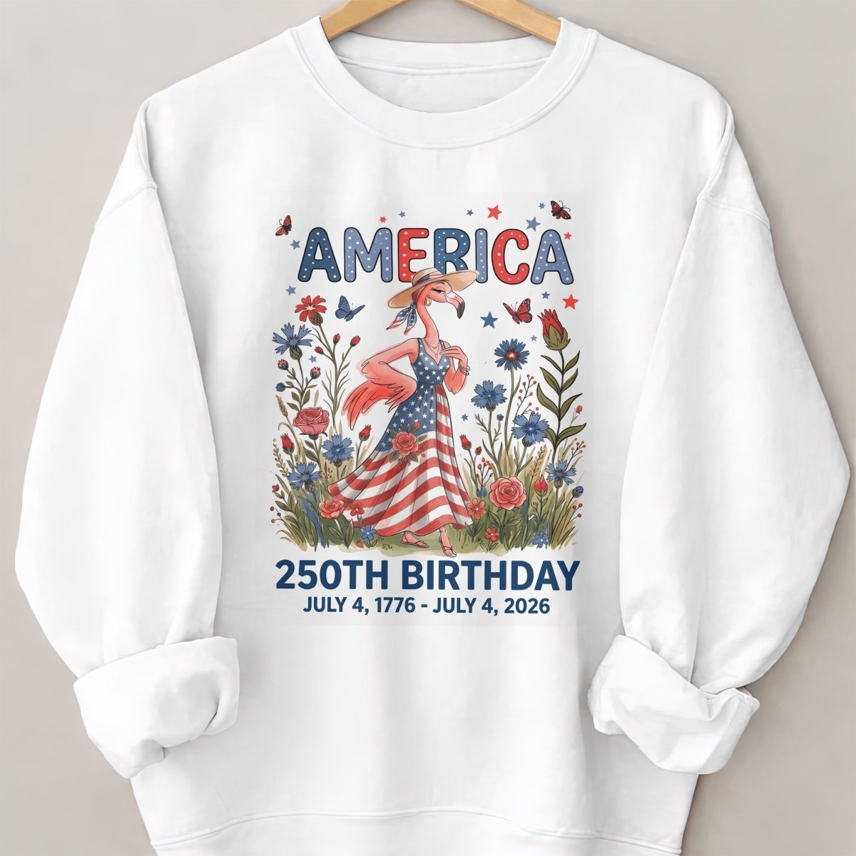 America 250th Birthday Patriotic Wildflower Flamingo T-Shirt - FlamingoAholic