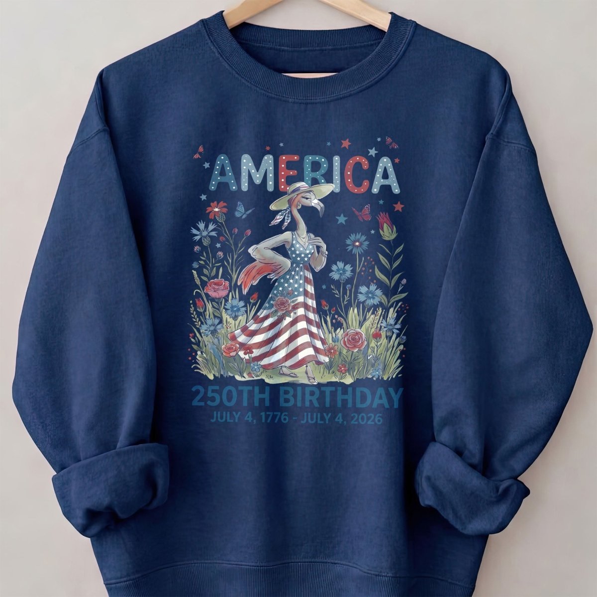 America 250th Birthday Patriotic Wildflower Flamingo T-Shirt - FlamingoAholic
