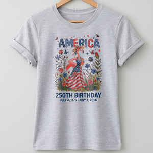 America 250th Birthday Patriotic Wildflower Flamingo T-Shirt - FlamingoAholic
