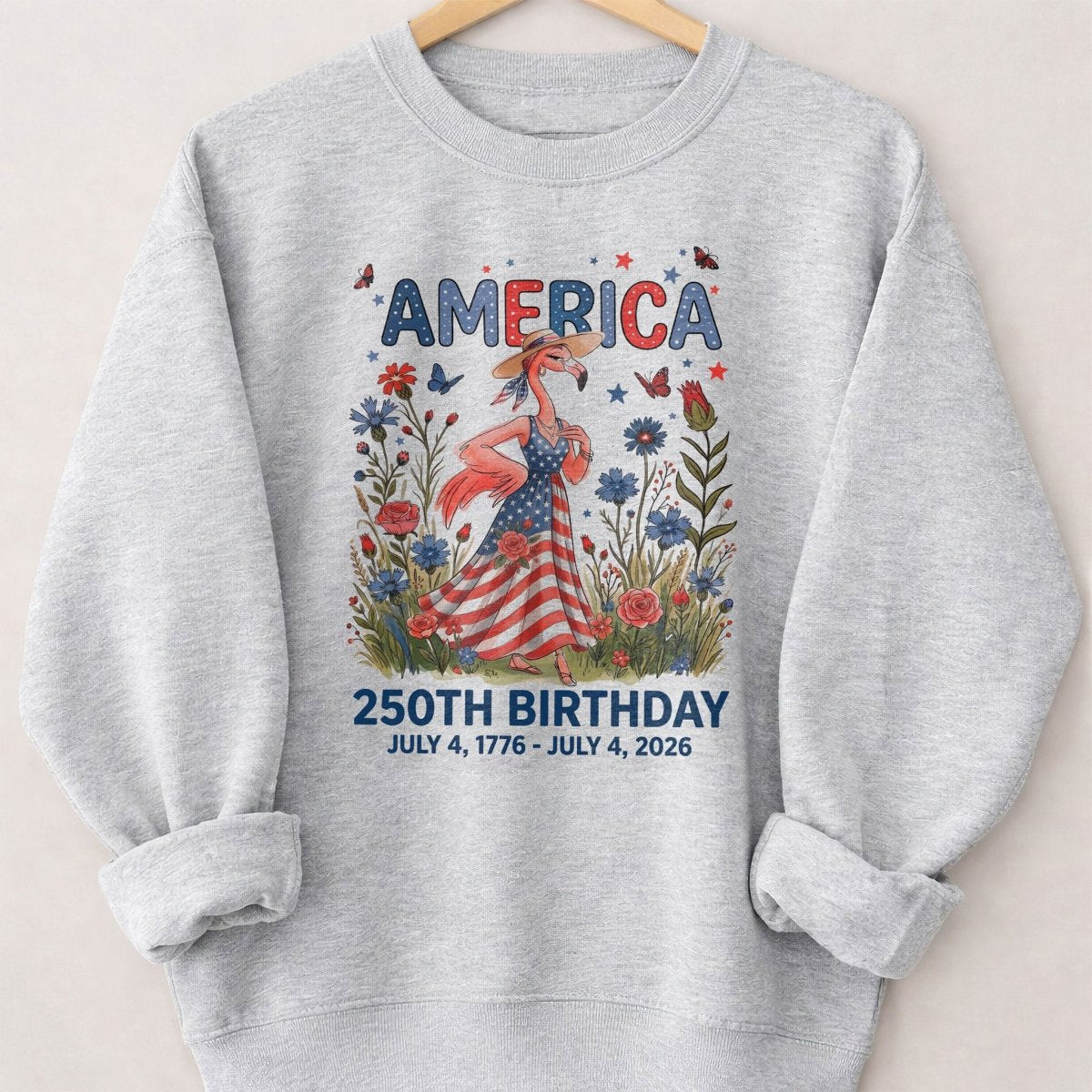 America 250th Birthday Patriotic Wildflower Flamingo T-Shirt - FlamingoAholic
