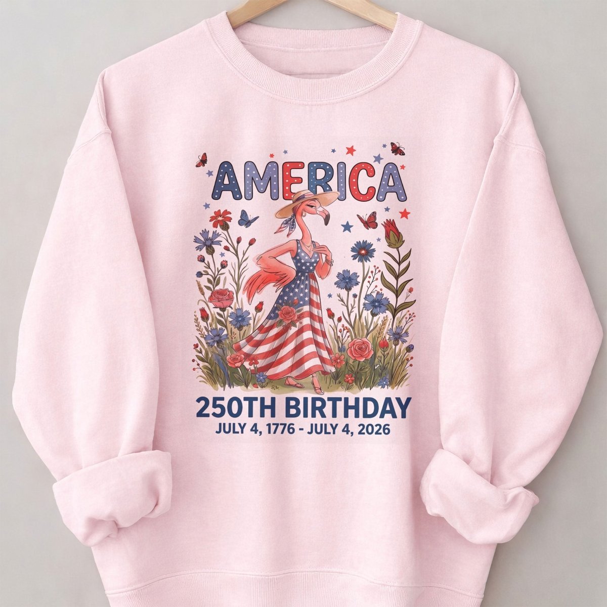 America 250th Birthday Patriotic Wildflower Flamingo T-Shirt - FlamingoAholic