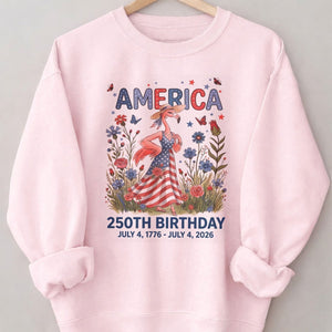 America 250th Birthday Patriotic Wildflower Flamingo T-Shirt - FlamingoAholic