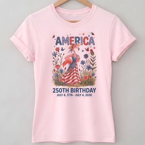 America 250th Birthday Patriotic Wildflower Flamingo T-Shirt - FlamingoAholic