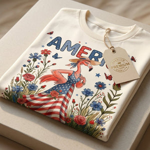 America 250th Birthday Patriotic Wildflower Flamingo T-Shirt - FlamingoAholic