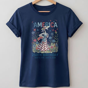 America 250th Birthday Patriotic Wildflower Flamingo T-Shirt - FlamingoAholic