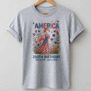 America 250th Birthday Patriotic Wildflower Flamingo T-Shirt - FlamingoAholic