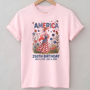America 250th Birthday Patriotic Wildflower Flamingo T-Shirt - FlamingoAholic