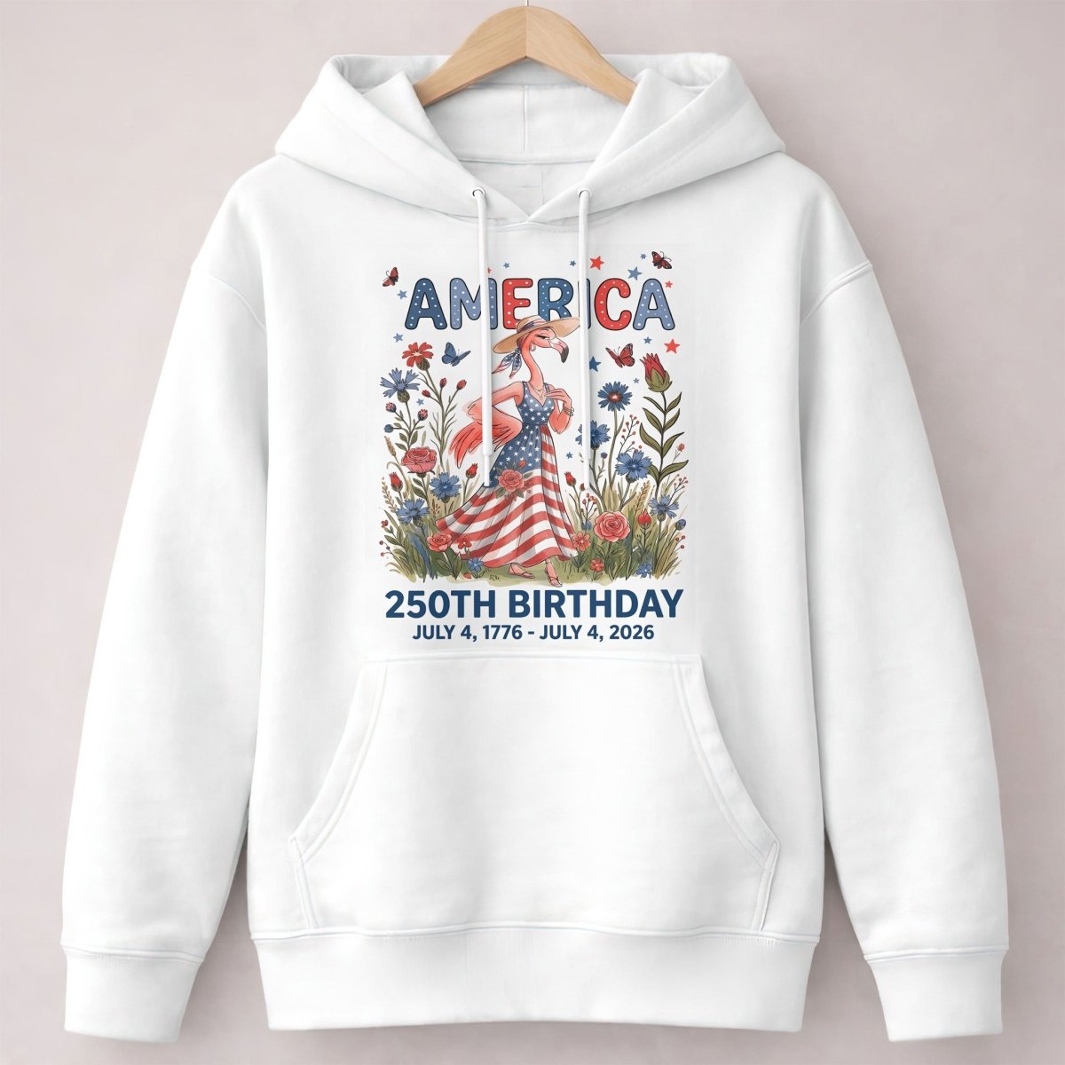America 250th Birthday Patriotic Wildflower Flamingo T-Shirt - FlamingoAholic