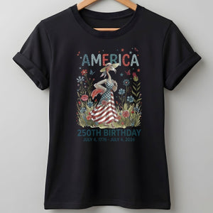 America 250th Birthday Patriotic Wildflower Flamingo T-Shirt - FlamingoAholic