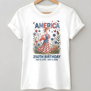 America 250th Birthday Patriotic Wildflower Flamingo T-Shirt - FlamingoAholic