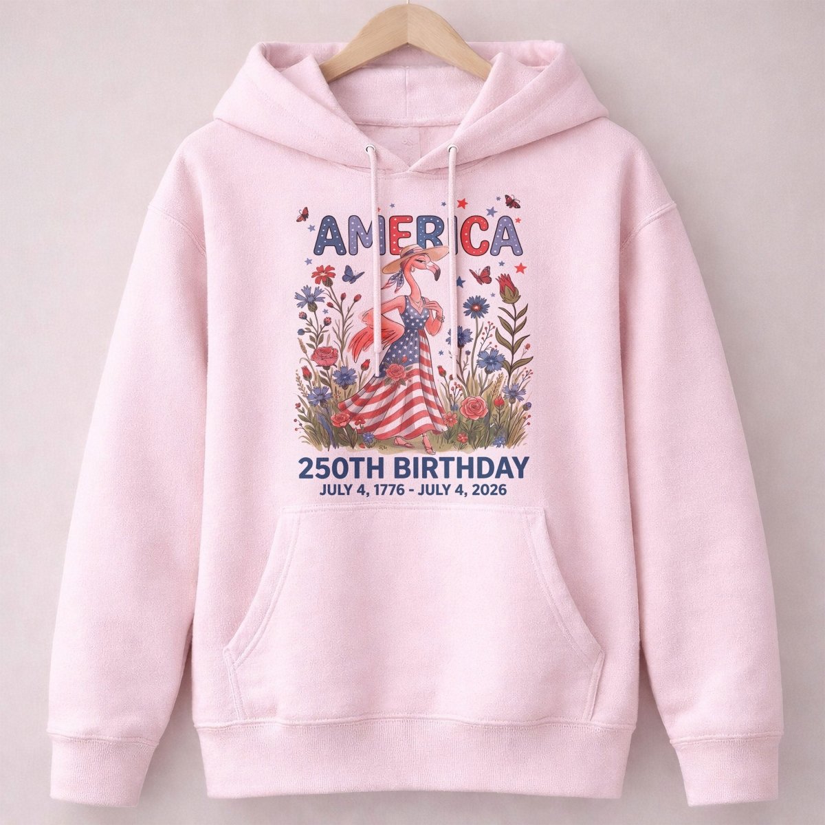 America 250th Birthday Patriotic Wildflower Flamingo T-Shirt - FlamingoAholic