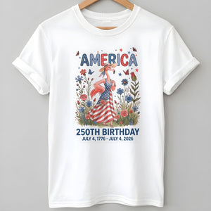 America 250th Birthday Patriotic Wildflower Flamingo T-Shirt - FlamingoAholic