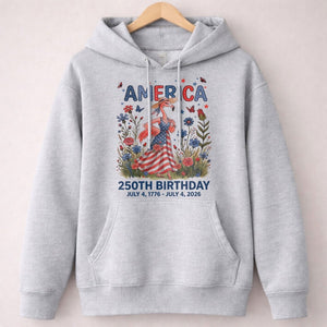 America 250th Birthday Patriotic Wildflower Flamingo T-Shirt - FlamingoAholic