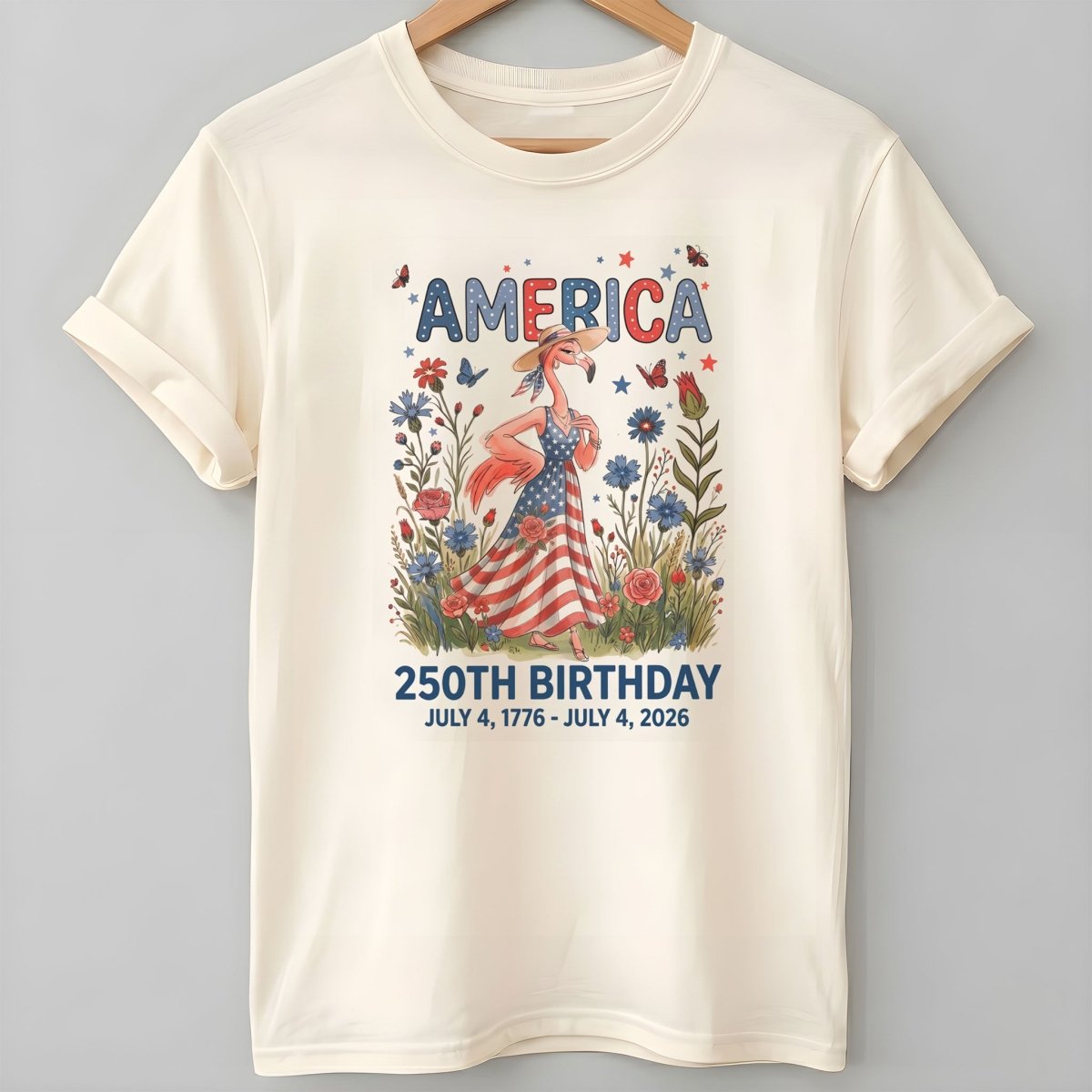 America 250th Birthday Patriotic Wildflower Flamingo T-Shirt - FlamingoAholic