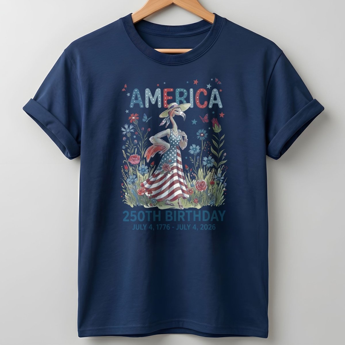America 250th Birthday Patriotic Wildflower Flamingo T-Shirt - FlamingoAholic