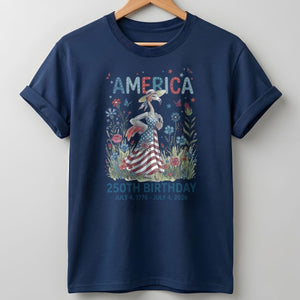 America 250th Birthday Patriotic Wildflower Flamingo T-Shirt - FlamingoAholic