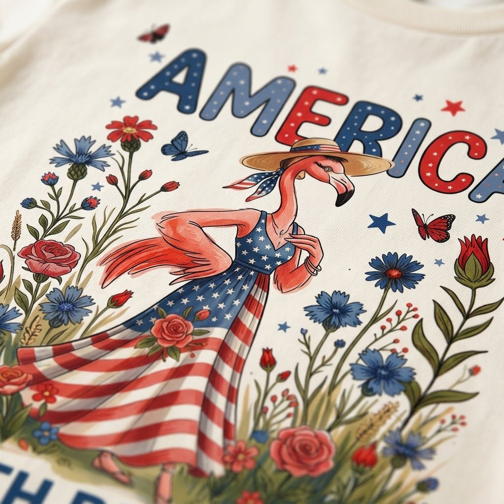 America 250th Birthday Patriotic Wildflower Flamingo T-Shirt - FlamingoAholic