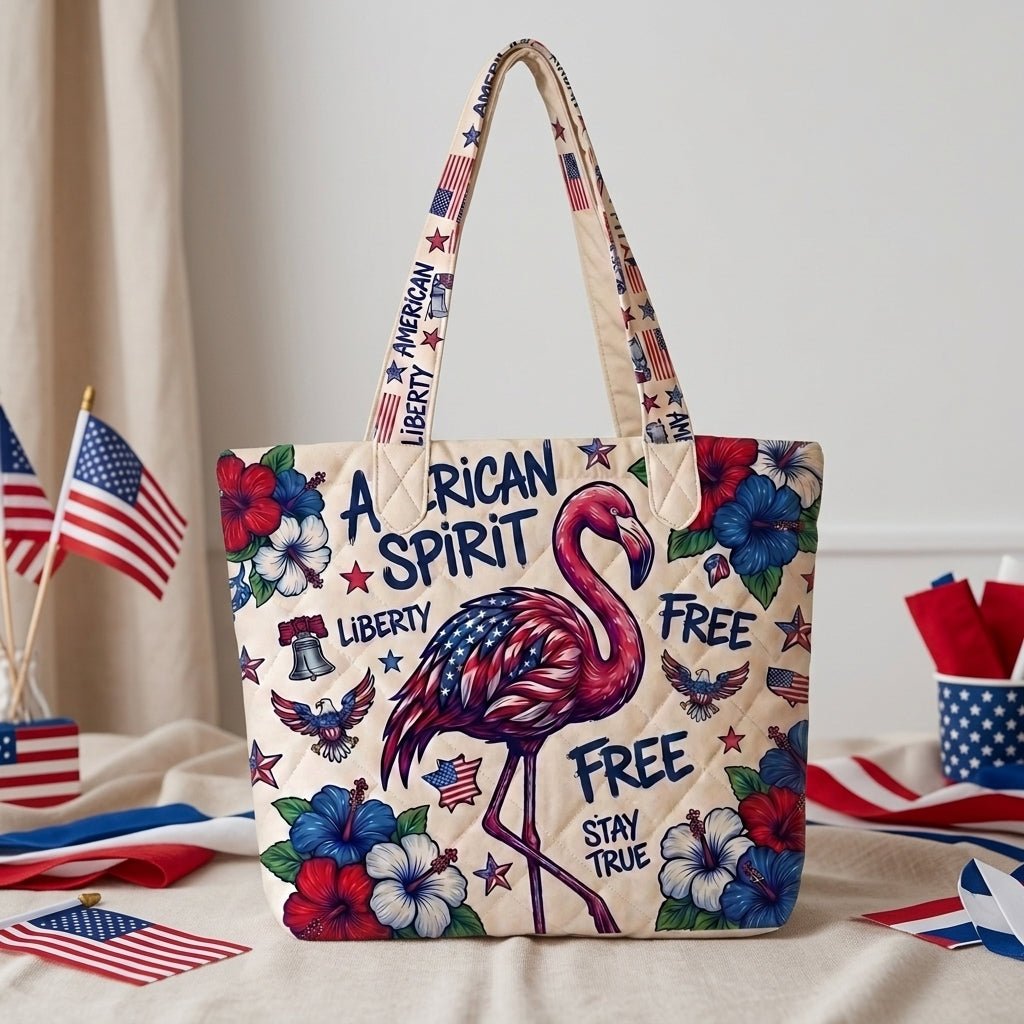 American Spirit Patriotic Flamingo Quilted Tote Bag - FlamingoAholic