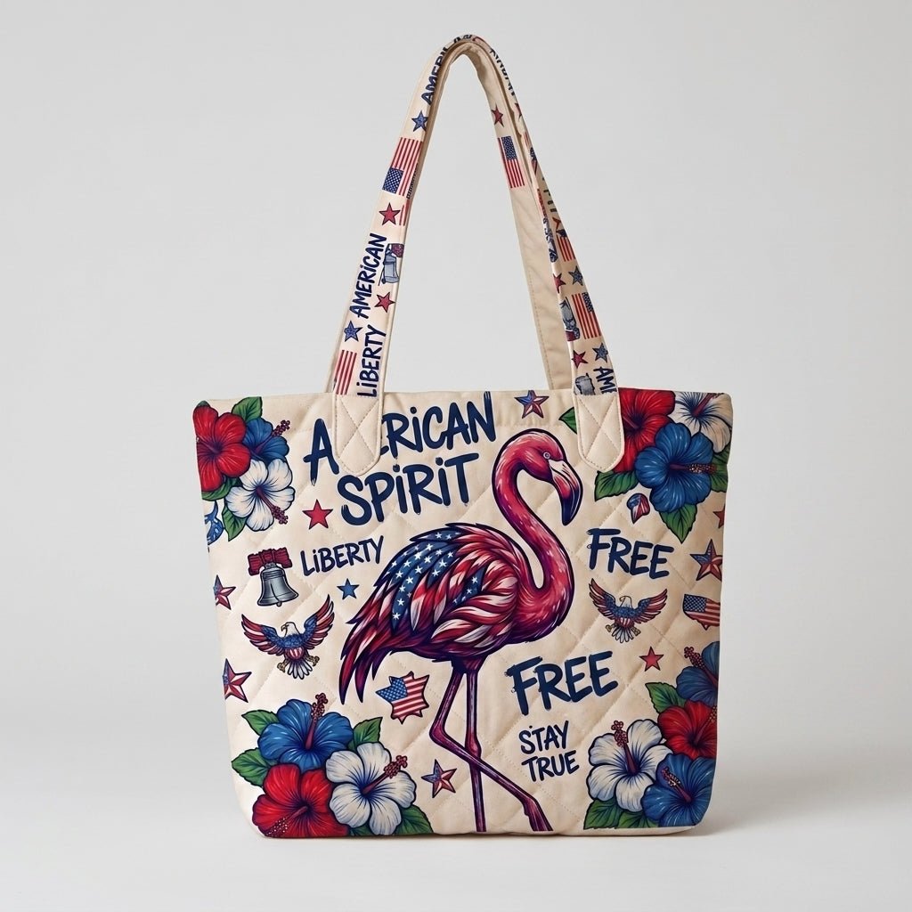 American Spirit Patriotic Flamingo Quilted Tote Bag - FlamingoAholic
