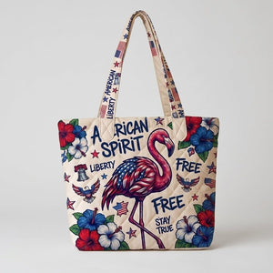 American Spirit Patriotic Flamingo Quilted Tote Bag - FlamingoAholic