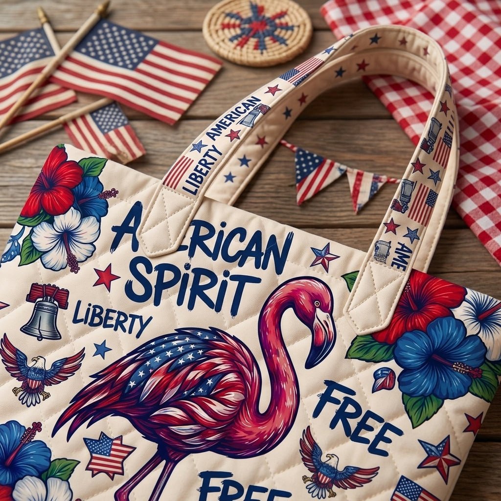 American Spirit Patriotic Flamingo Quilted Tote Bag - FlamingoAholic