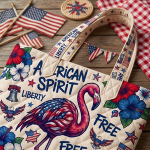 American Spirit Patriotic Flamingo Quilted Tote Bag - FlamingoAholic
