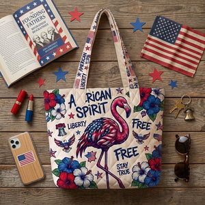 American Spirit Patriotic Flamingo Quilted Tote Bag - FlamingoAholic